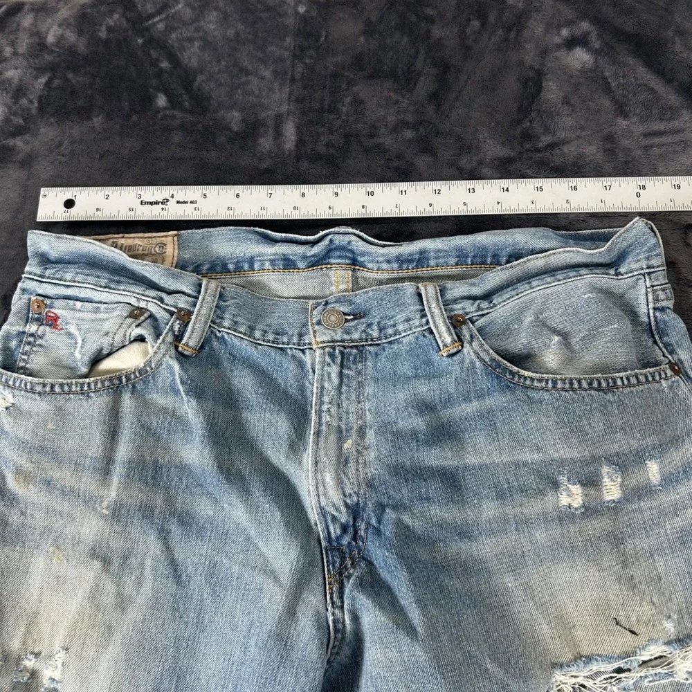 Polo Ralph Lauren Jeans Mens 36x30 Blue Distressed Straight Leg Denim